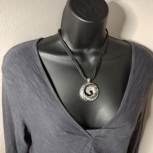 Large Silver Tone Pendant Necklace Adjustable 16.5 To 18.5 Inches Long